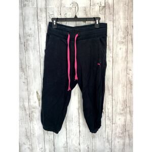 Puma Women's Cropped Capri Athletic Pants Black/Pink Drawstrings Size Medium